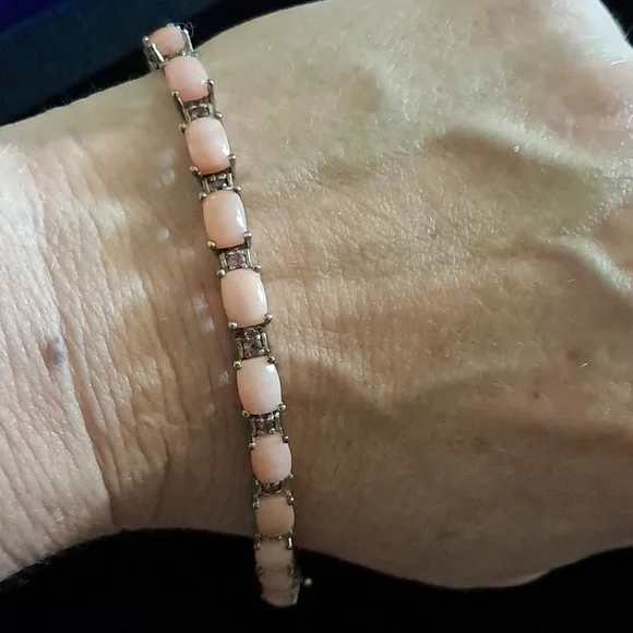 Peruvian Pink Opal & Orissa Rhodolite Garnet Tennis Link Style Bracelet. - Picture 10 of 11